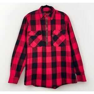 Five Brother Flannel Shirt Large Tall Red Black Buffalo Plaid Half Zip Pullover
